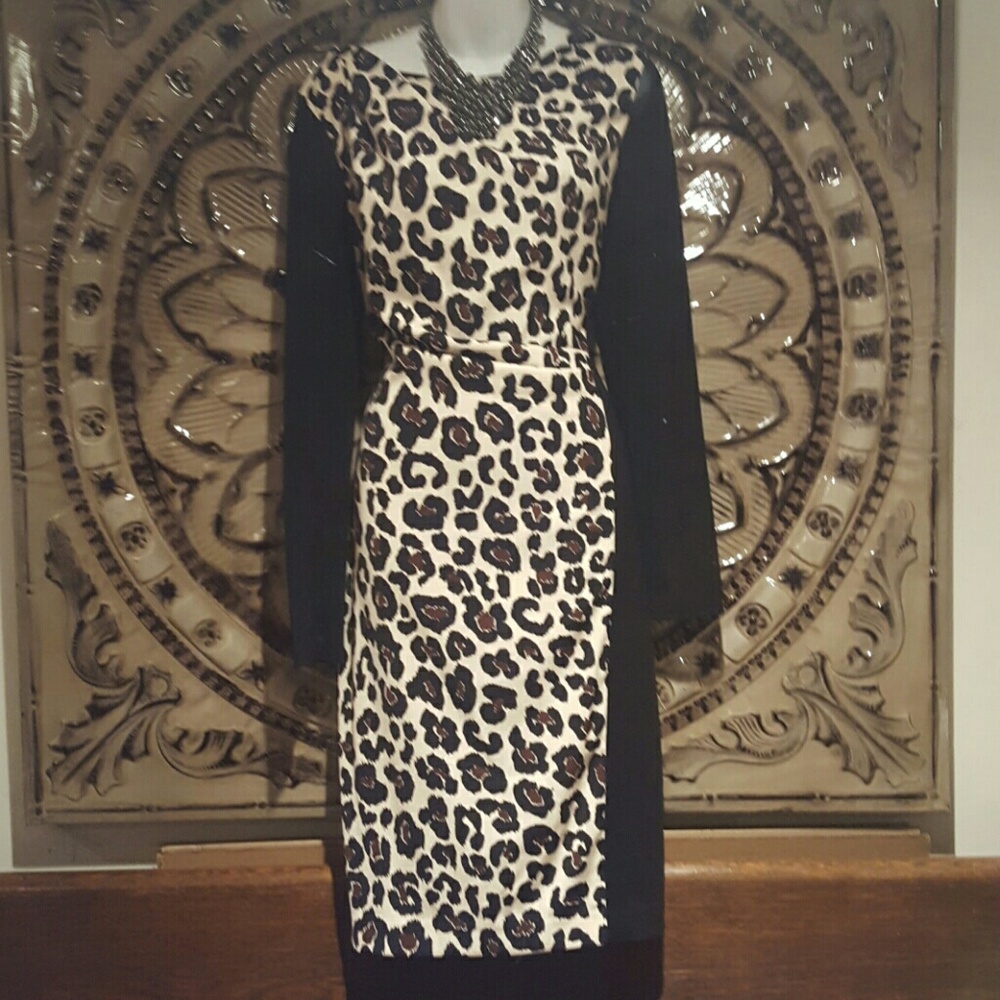 Ann Taylor Black and Cream Leopard Print Sheath Dress